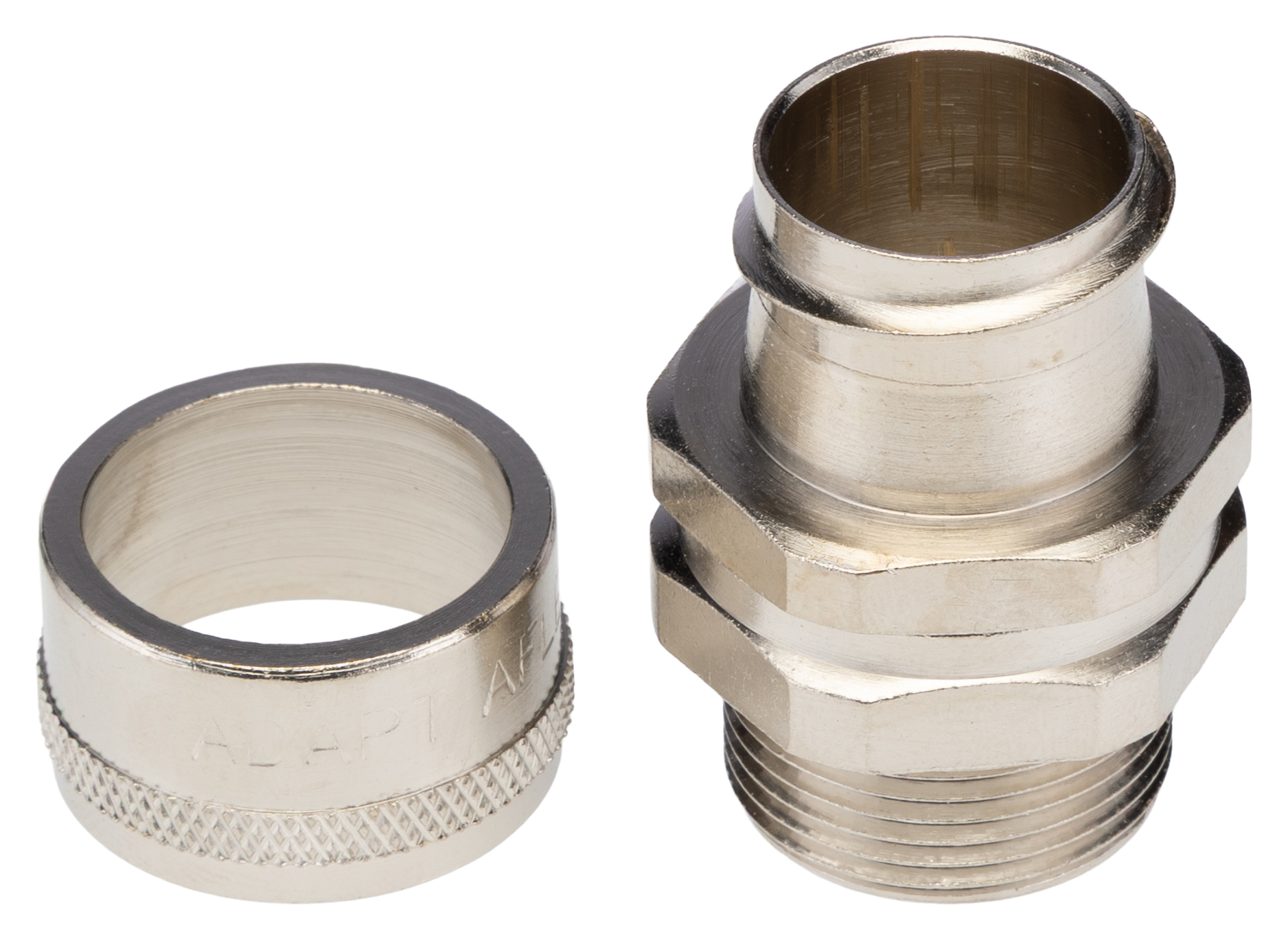 Adaptaflex Fitting Nickel Plated Brass, Conduit Fitting, 19.05 mm Nominal Size, M25, Brass, Silver IP40 rating