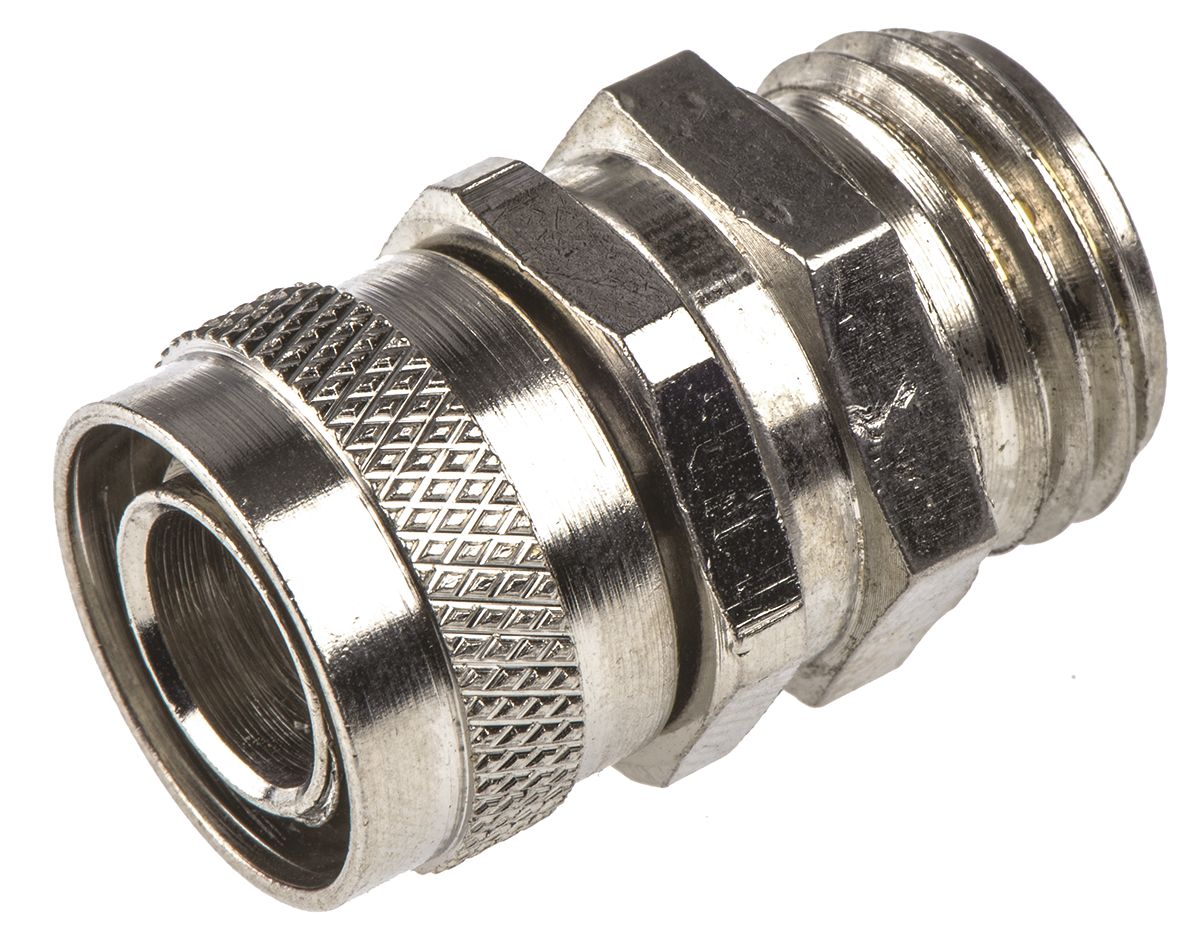 Adaptaflex Conduit Nickel, Conduit Fitting, 12 mm Nominal Size, M16, Brass, Silver IP54 rating