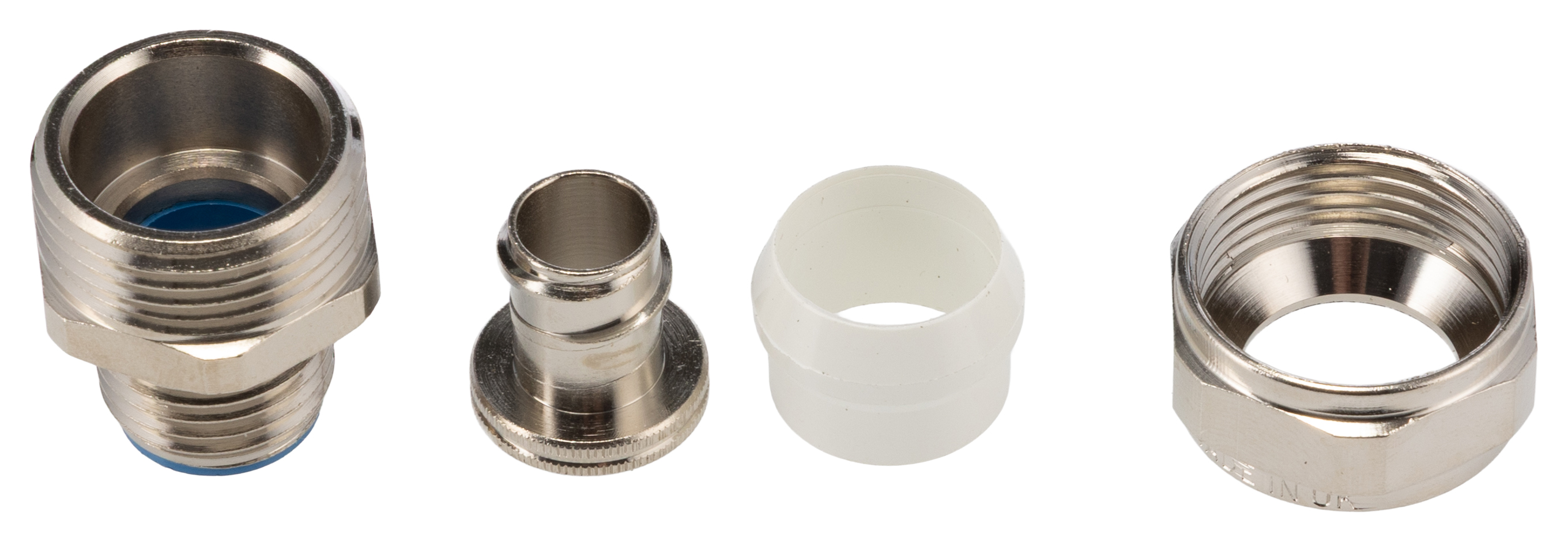 Adaptaflex Fitting Nickel Plated Brass, Conduit Fitting, 7.9 mm Nominal Size, M16, Brass, Silver IP65 rating