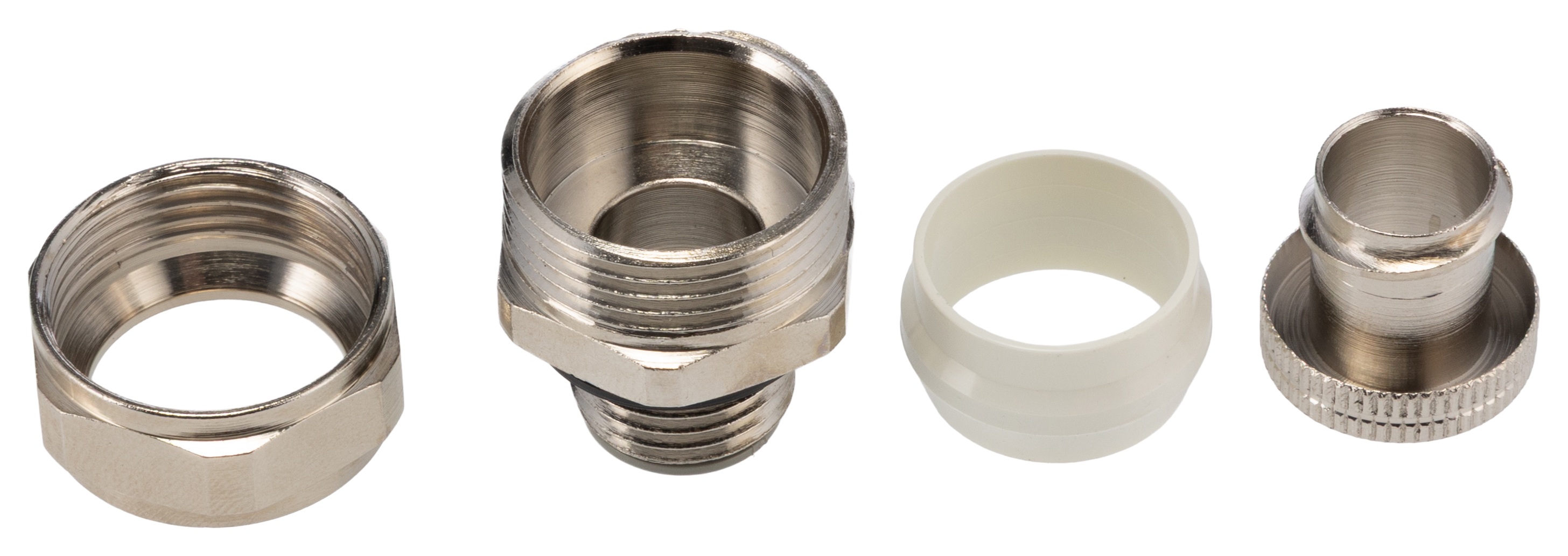 Adaptaflex Fitting Nickel Plated Brass, Conduit Fitting, 9.5 mm Nominal Size, M16, Brass, Silver IP65 rating
