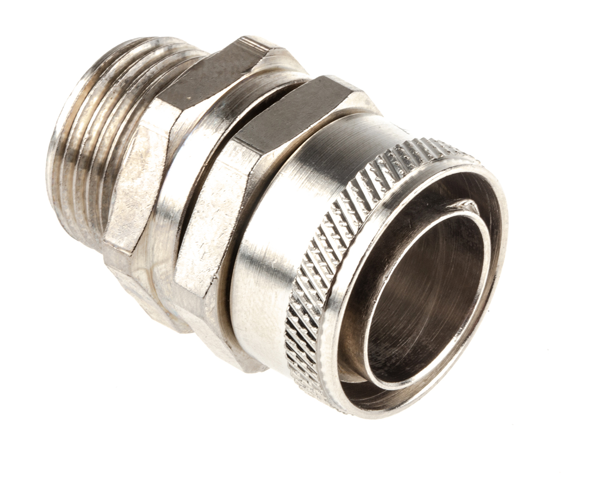Adaptaflex Nickel, Conduit Fitting, 20 mm Nominal Size, M20, Brass, Silver IP54 rating