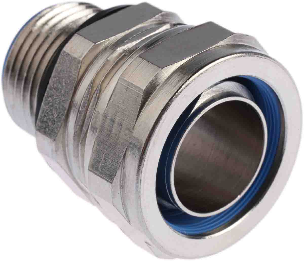 Adaptaflex Nickel, Conduit Fitting, 20 mm Nominal Size, M20, Brass, Silver IP65 rating