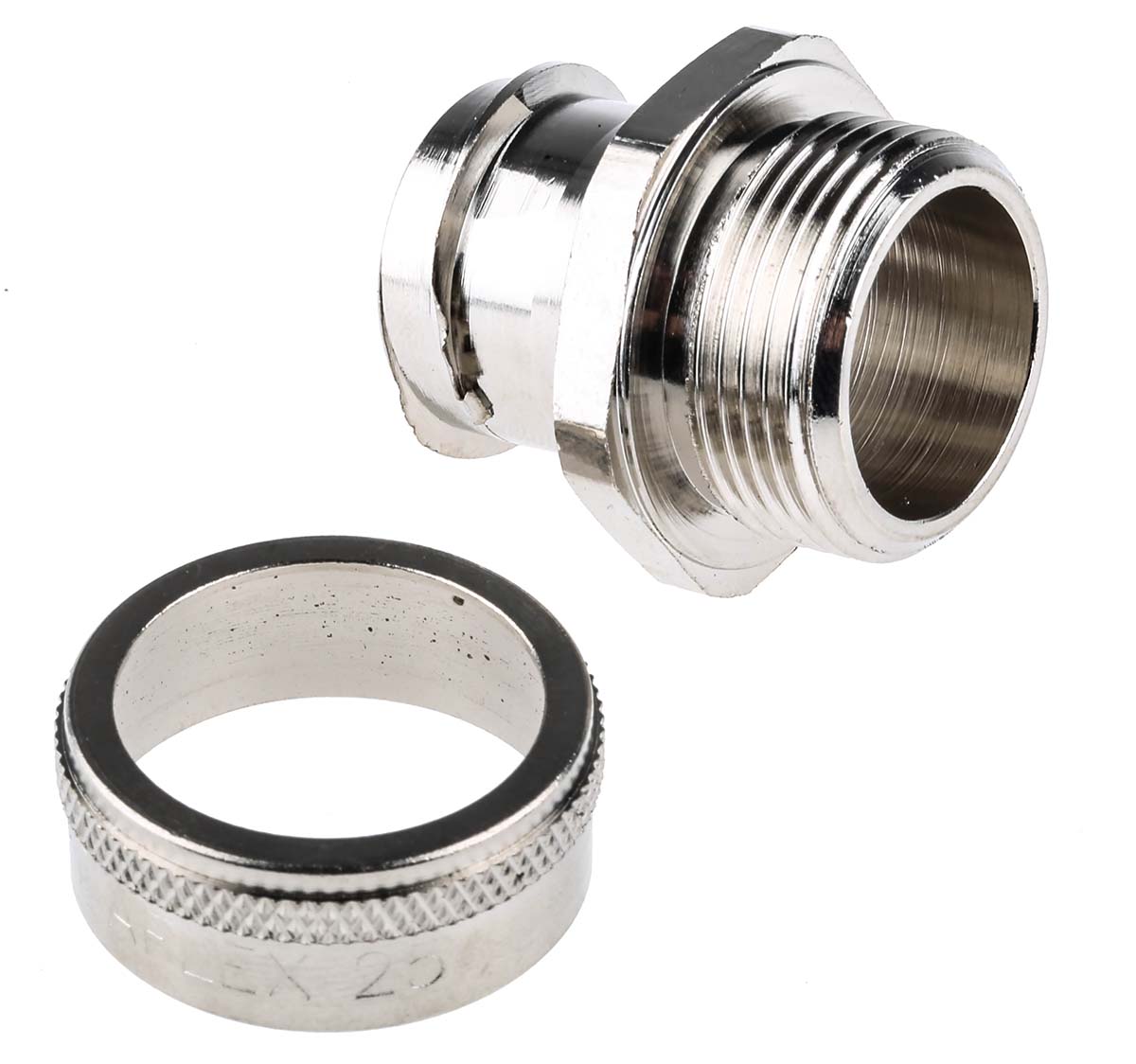Adaptaflex Nickel, Conduit Fitting, 25 mm Nominal Size, M25, Brass, Silver IP54 rating