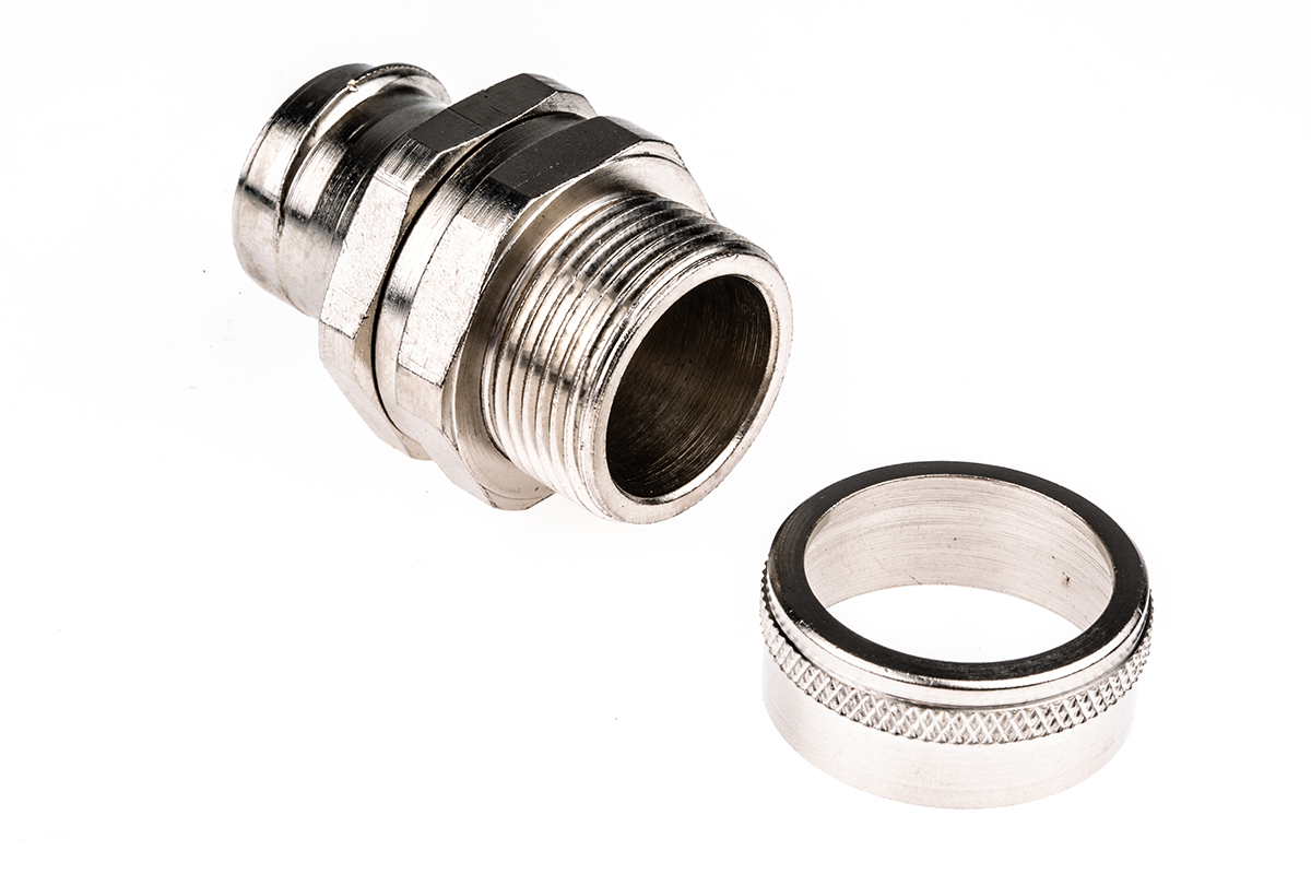 Adaptaflex Nickel, Conduit Fitting, 25 mm Nominal Size, M25, Brass, Silver IP54 rating