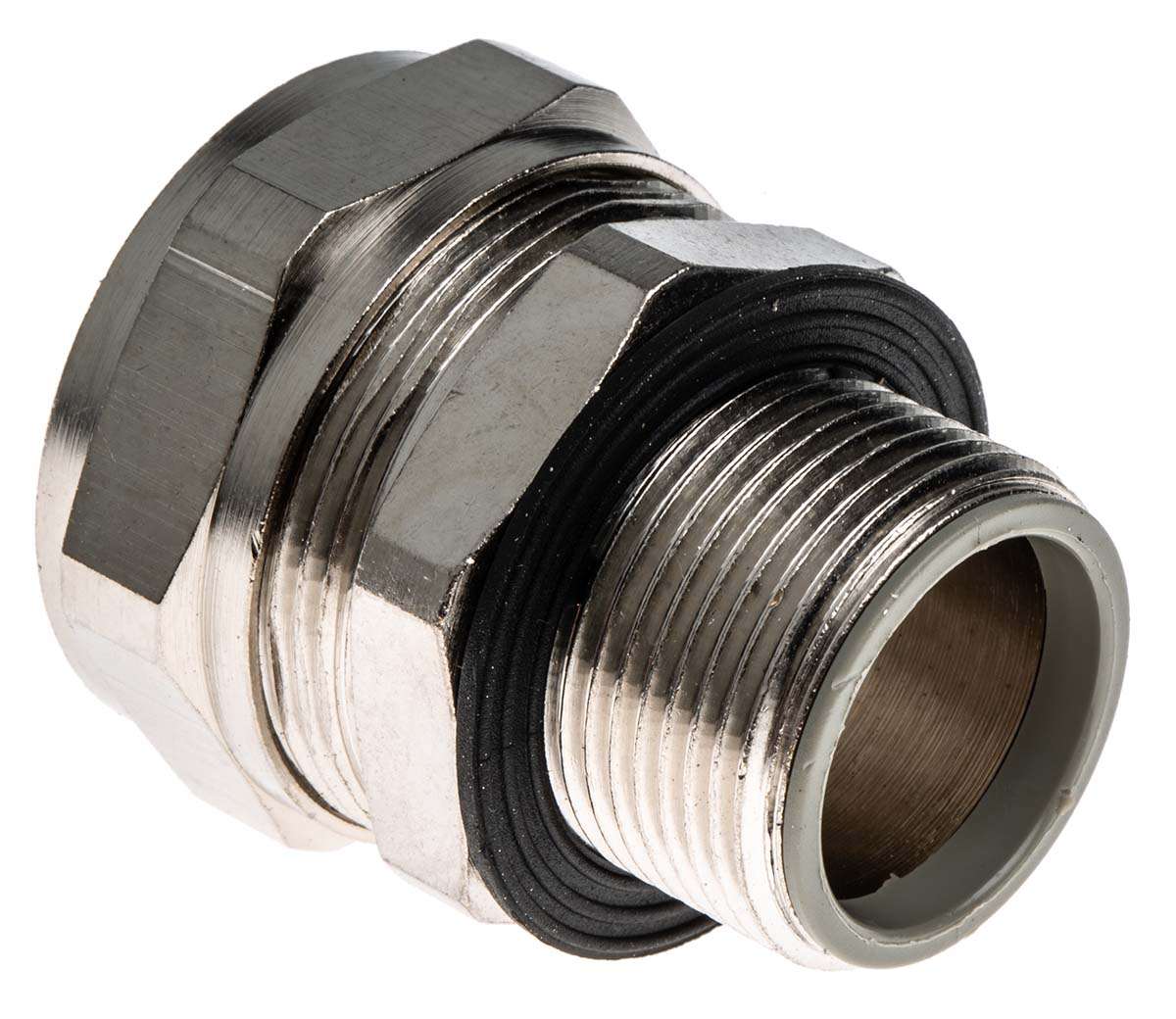 Adaptaflex Nickel, Conduit Fitting, 25 mm Nominal Size, M25, Brass, Silver IP65 rating