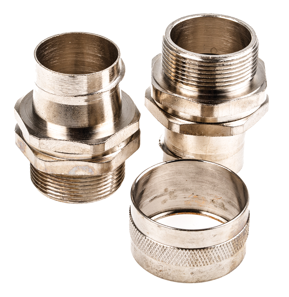 Adaptaflex Nickel, Conduit Fitting, 32 mm Nominal Size, M32, Brass, Silver IP54 rating