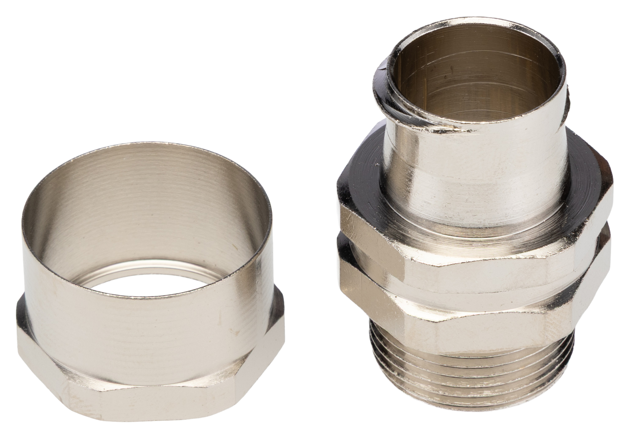 Adaptaflex Fitting Nickel Plated Brass, Conduit Fitting, 19.05 mm Nominal Size, M25, Brass, Silver IP54 rating