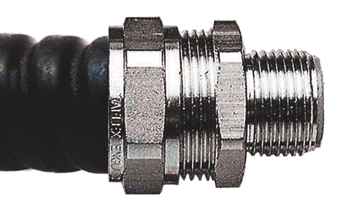 Adaptaflex Fitting Nickel Plated Brass, Conduit Fitting, 19.05 mm Nominal Size, M25, Brass, Metallic IP67, IP66 rating