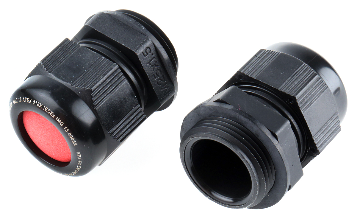 Kopex-EX CGM Series Black Nylon Cable Gland, M25 Thread, 11 mm min., 17 mm max., IP66, IP68