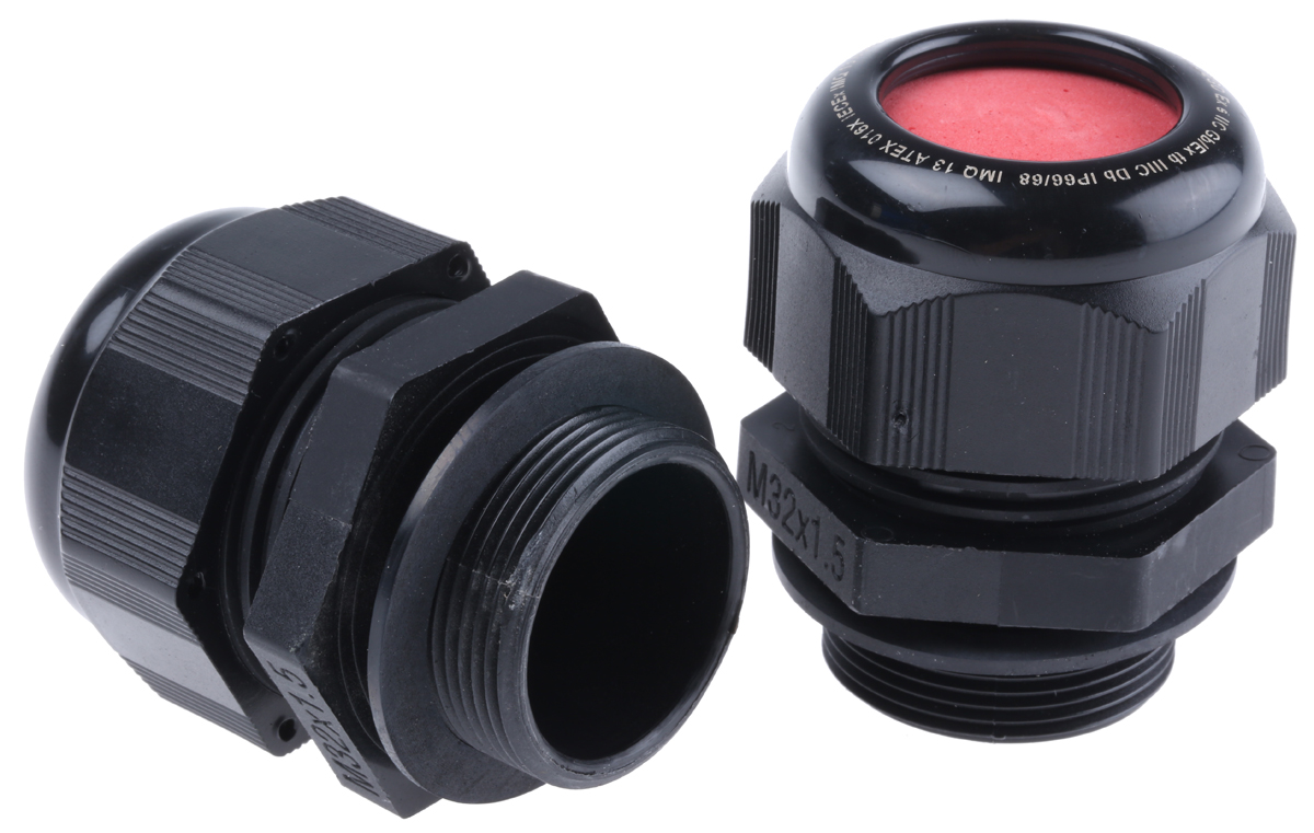 Kopex-EX CGM Series Black Nylon Cable Gland, M32 Thread, 15 mm min., 21 mm max., IP68, IP66