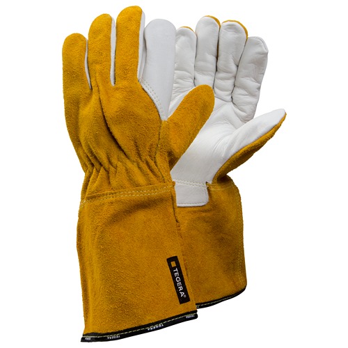 Tegera White, Yellow Leather Work Gloves 360 mm Heat Resistant
