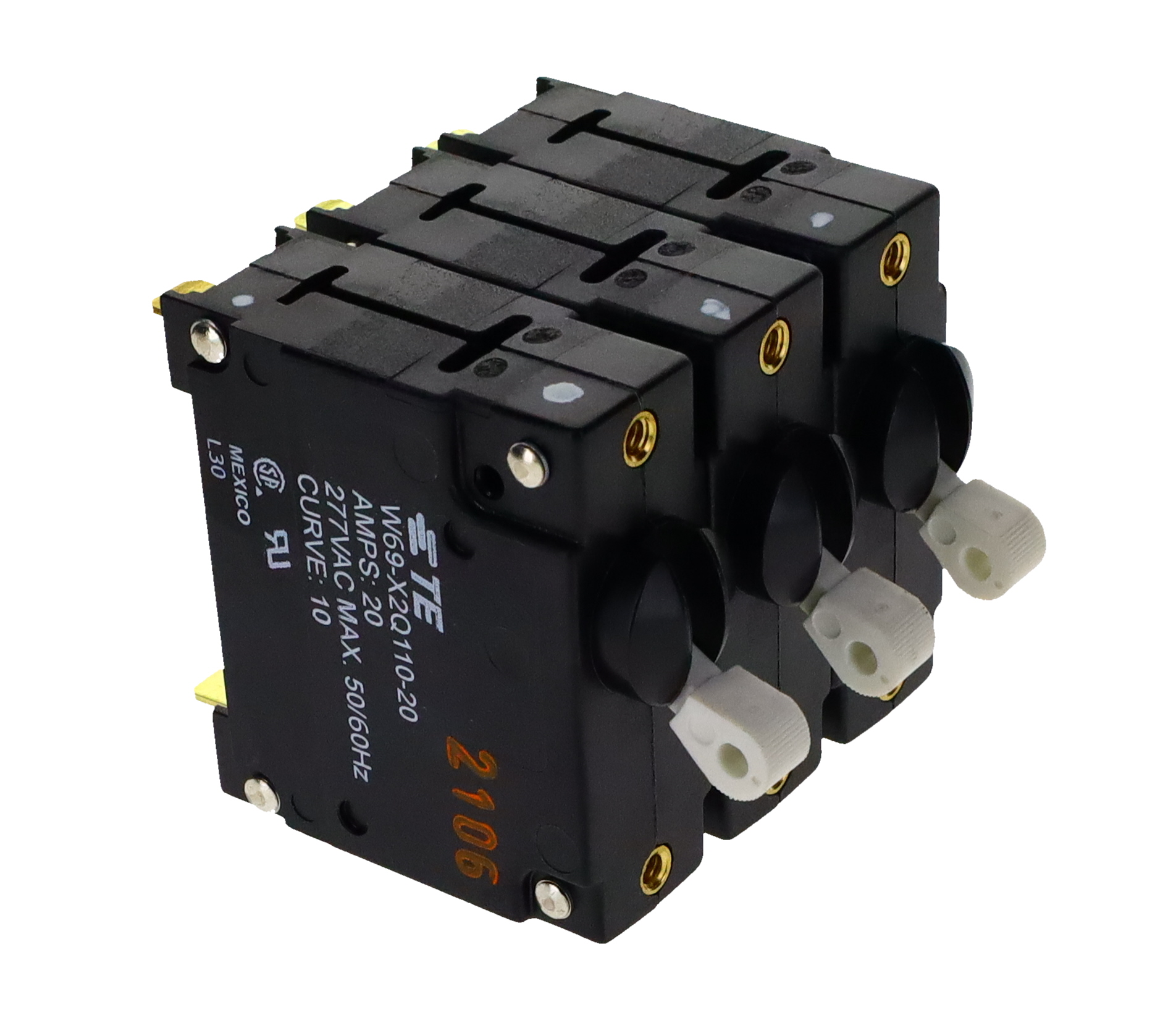 TE Connectivity W6 Circuit Breaker - 3-Pole, Threaded, 20A Current Rating, 5000 A, 415V ac