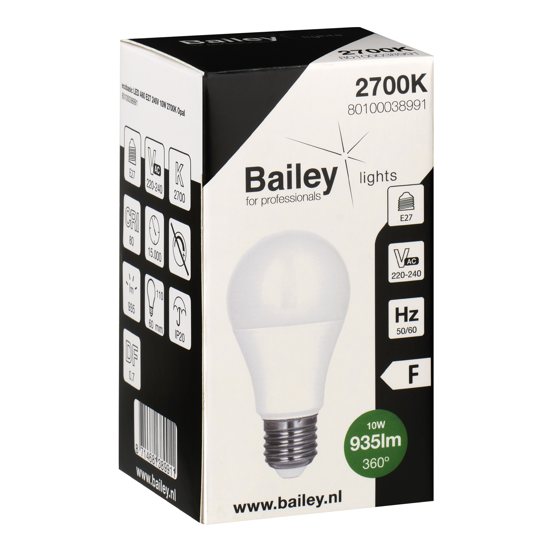 80100038991 Bailey Electric Ecobasic LED Bulb E27 LED Bulbs, Warm White, Opal, Pear shape