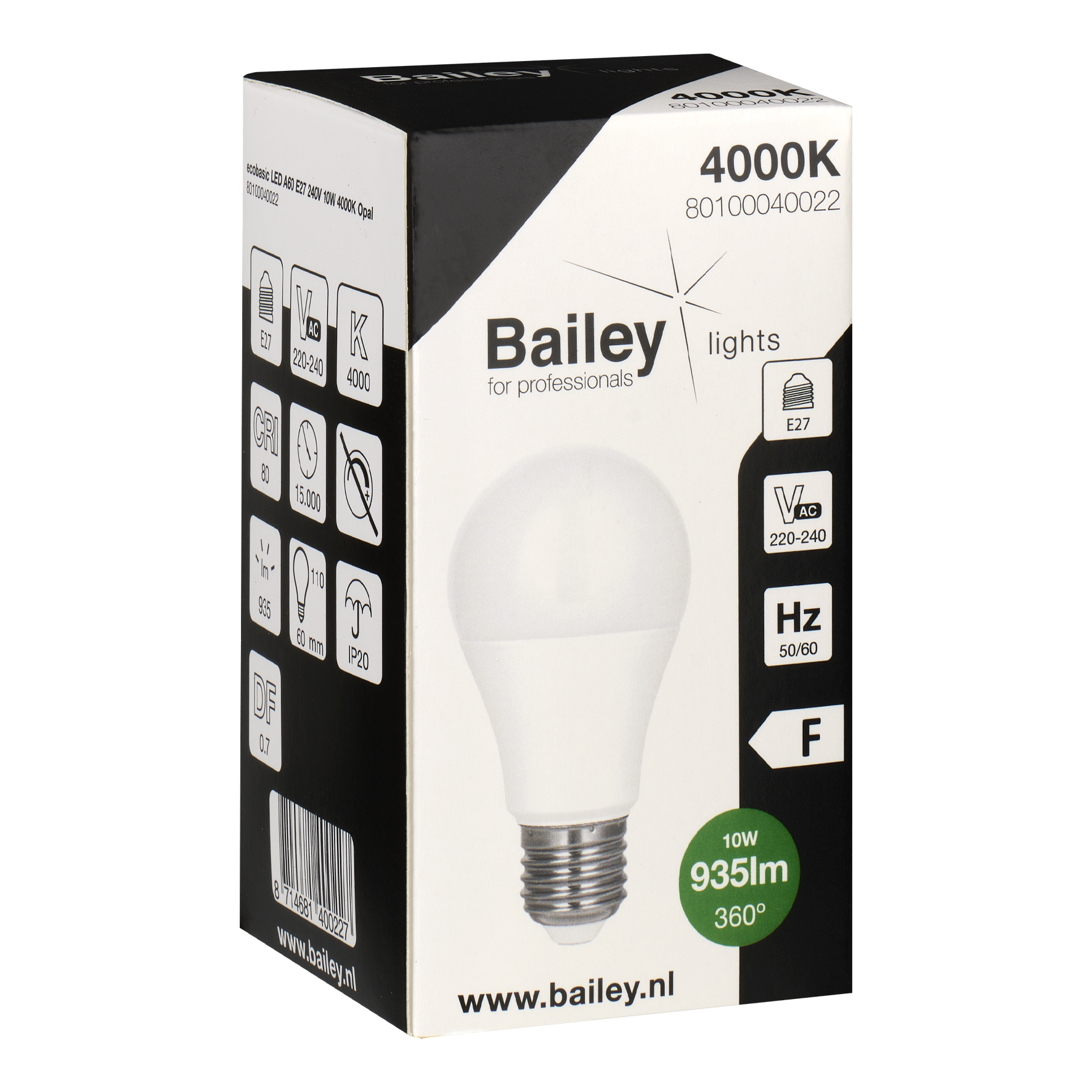 80100040022 Bailey Electric Ecobasic LED Bulb E27 LED Bulbs, Neutral White, Opal, Pear shape