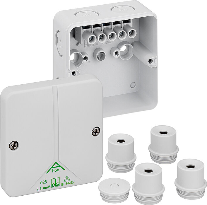 Spelsberg Abox 025-2,5² Series Grey Polystyrene Junction Box, IP54, IP65, 5 Terminals, 87 mm, 82mm 52 mm