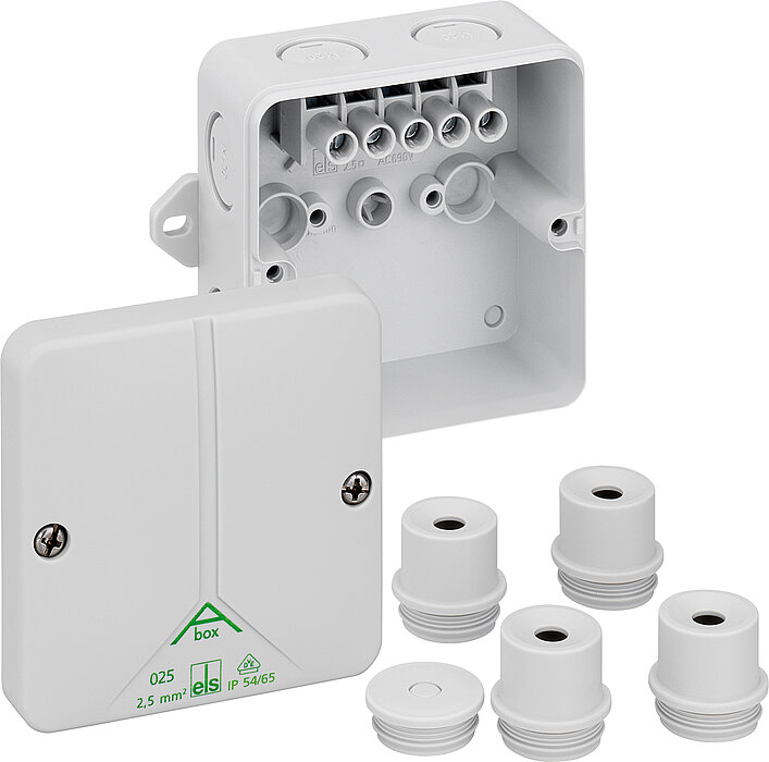 Spelsberg Abox 025 AB-2,5² Series Grey Polystyrene Junction Box, IP65, IP54, 5 Terminals, 87 mm, 82mm 52 mm