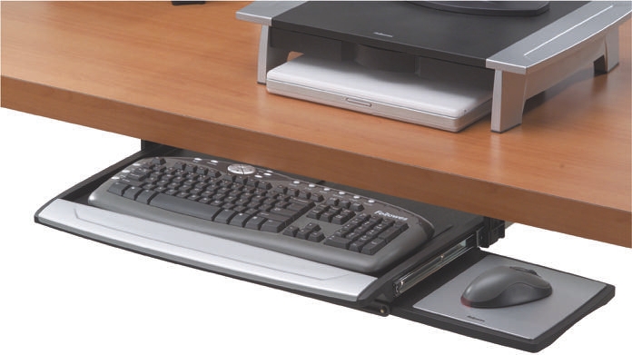 Fellowes Built-in Wrist Rest Silver, Black Keyboard Drawer