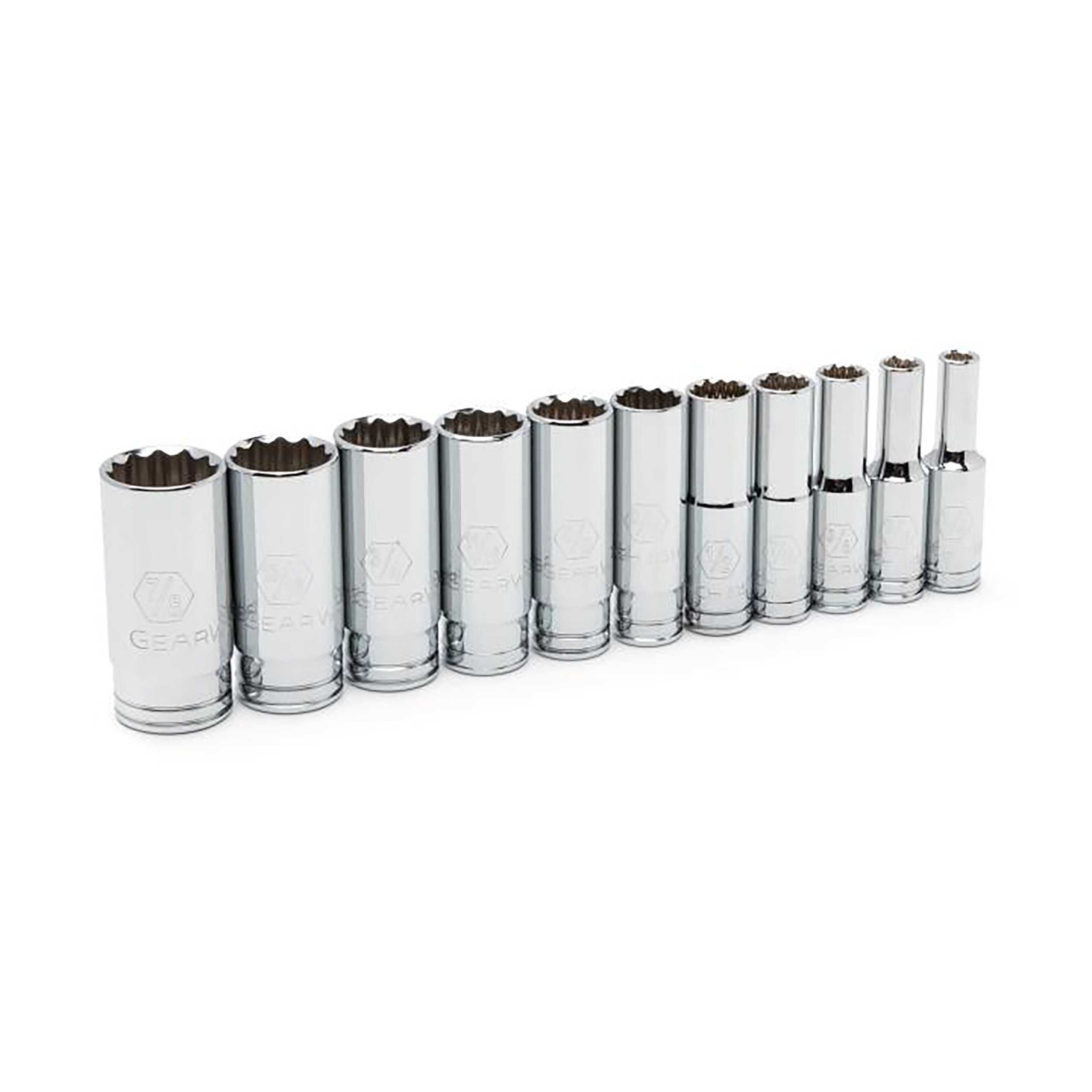 80563 GearWrench 11-Piece 3/8 in Bit, Deep, Plug Socket, Standard Socket Set