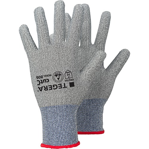 Tegera TEGERA Blue, Grey Carbon, CRF Technology, Fibreglass, HPPE, Polyester, Spandex Work Gloves, Size 8