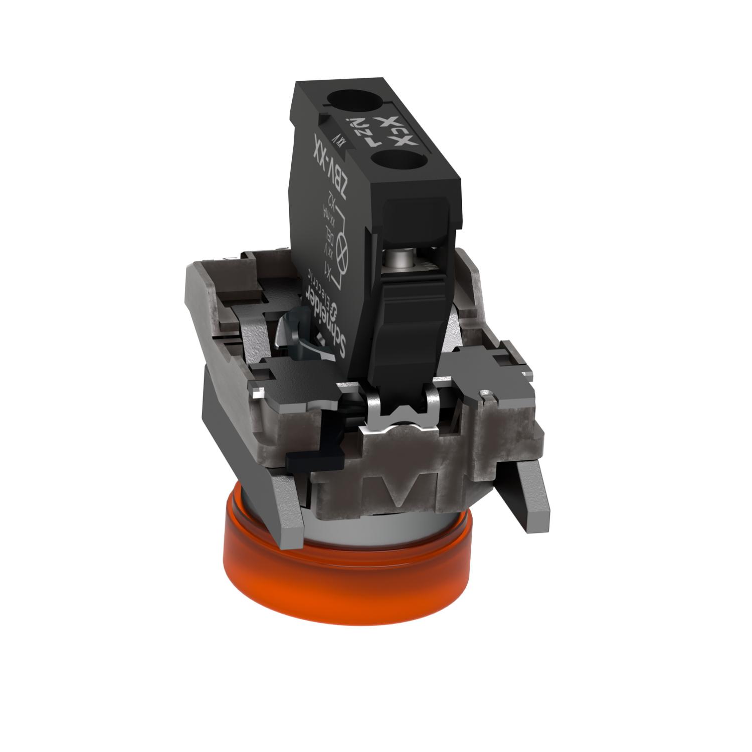 xb4bvb5 Schneider Electric Harmony XB4 Orange LED Pilot Light, 22mm Cutout, IP66, IP67, IP69, IP69K, 24 V ac/dc