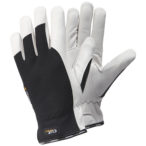 Tegera TEGERA Black, White Leather Work Gloves, Size 8