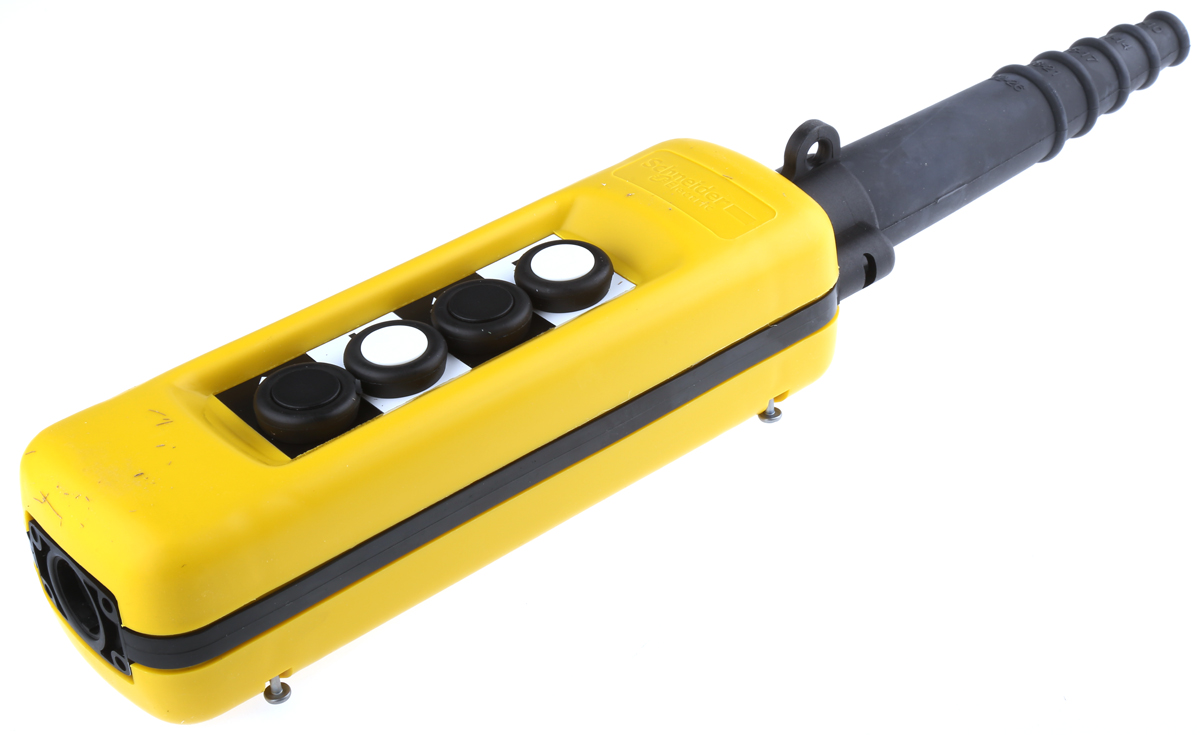 Schneider Electric 4NO/4NC 4 Push Button Pendant Station 3 A ac, 100 mA dc Yellow, 600V, IP65 4 Black, White