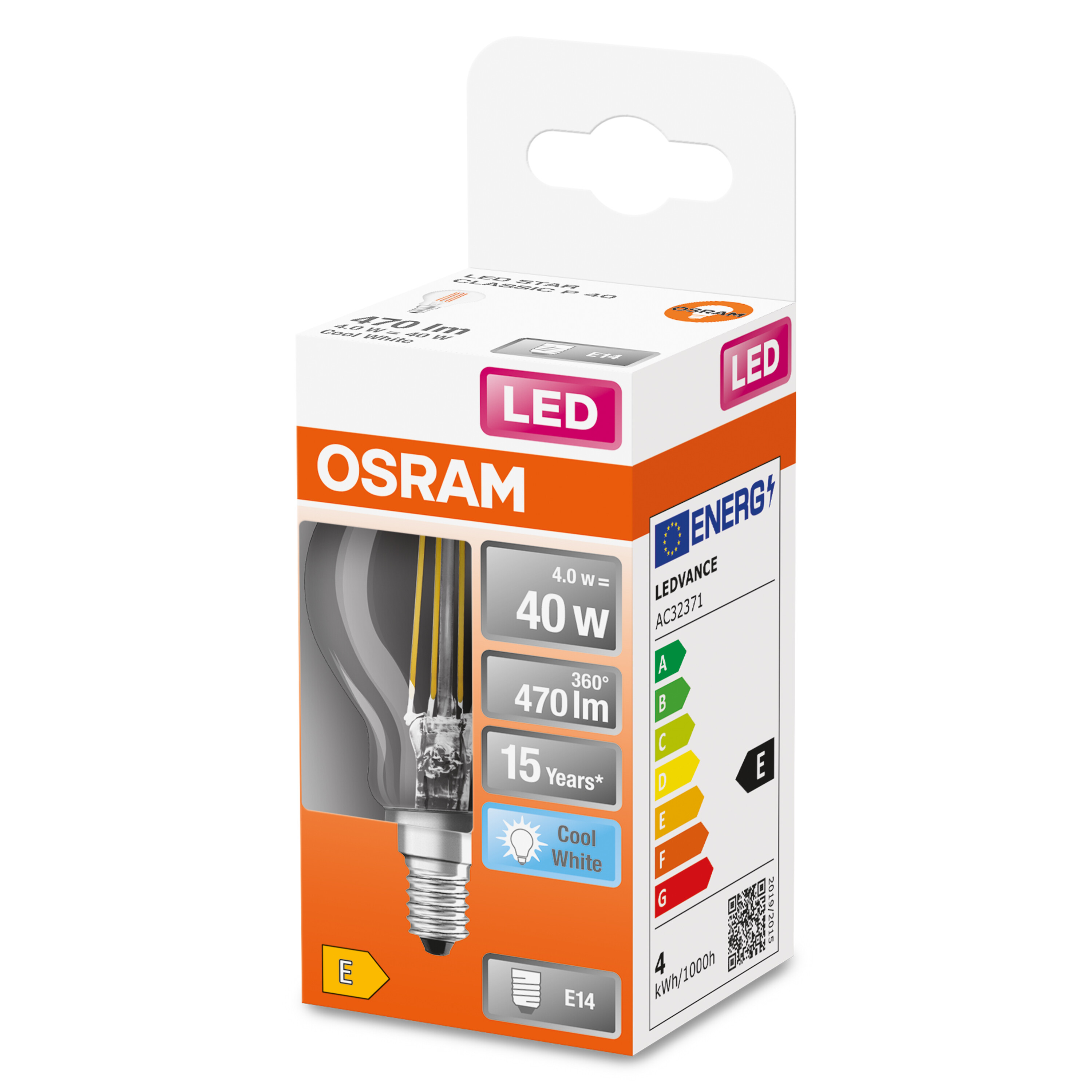 4058075435209 LEDVANCE LED Retrofit CLASSIC E14 LED Bulbs 4 W(40W), 4000K, Cool White, Mini Ball shape