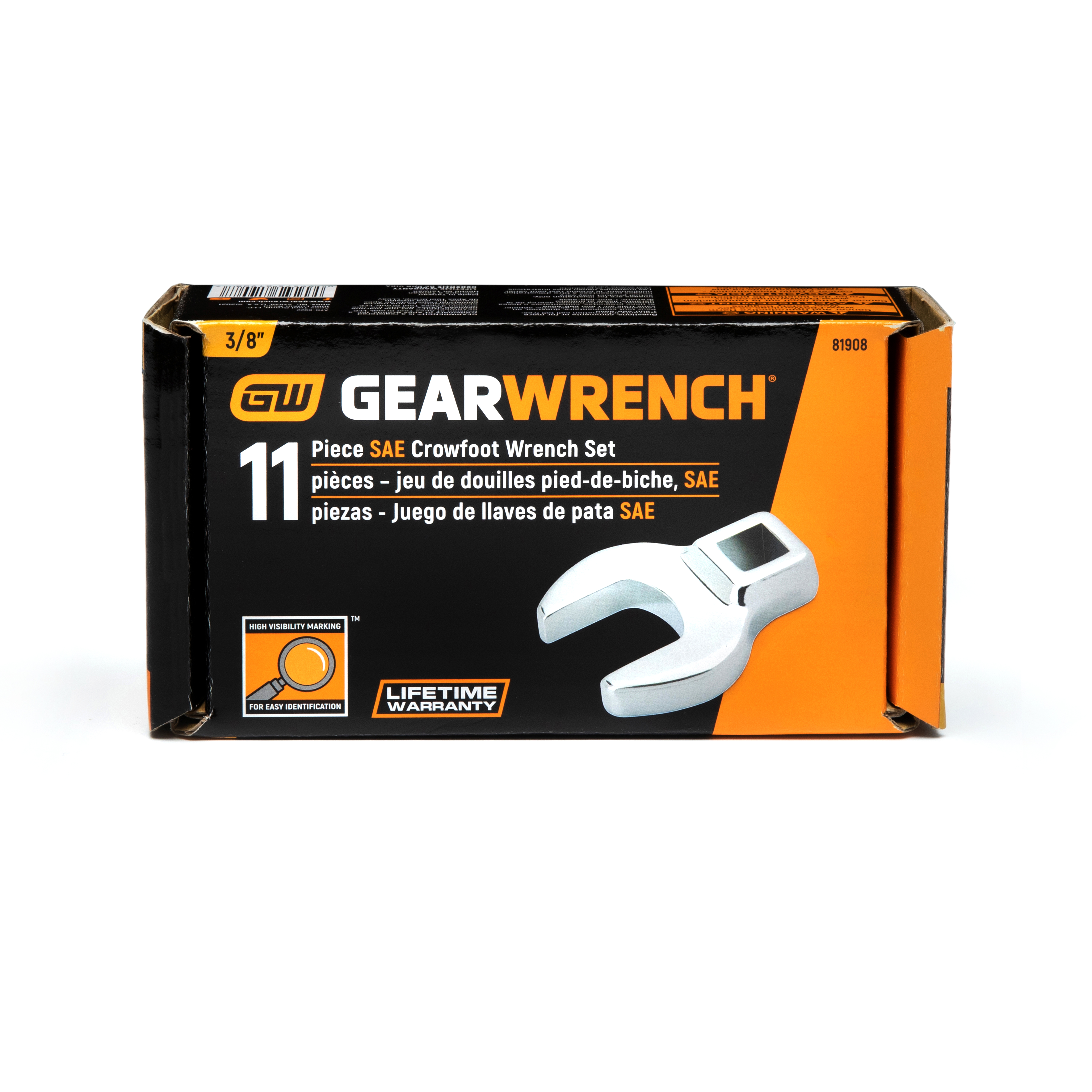 81908 GearWrench 11-Piece Crow Foot Spanner Set, 15/16 to 1 in, Alloy Steel