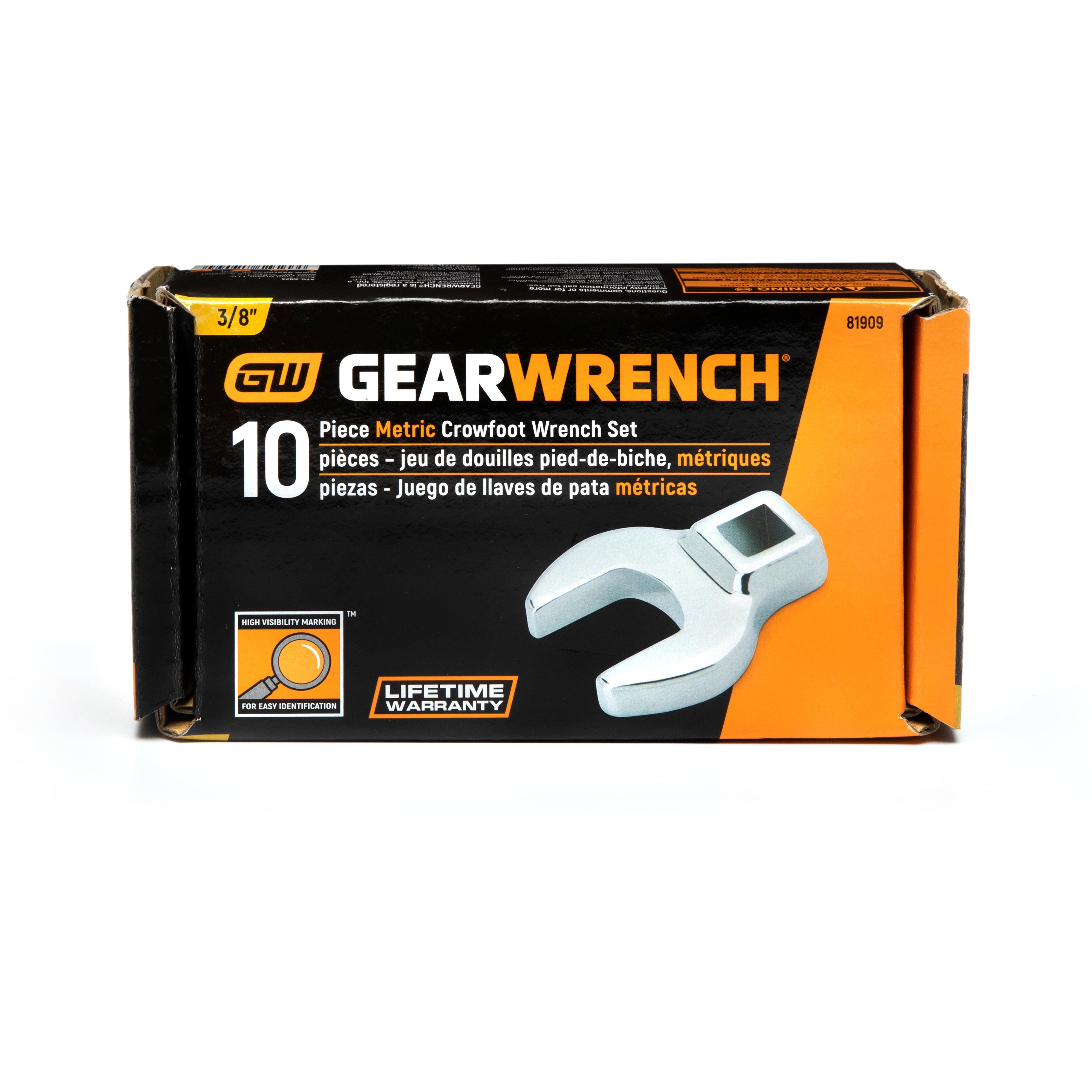 81909 GearWrench 10-Piece Crow Foot Spanner Set, 10 to 19 mm, Alloy Steel
