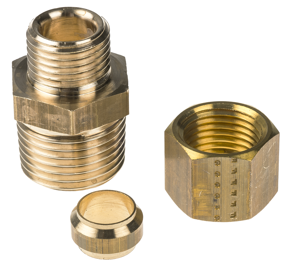 Legris Brass Pipe Fitting, Straight Compression Coupler, Male R 1/2in to Female 10mm