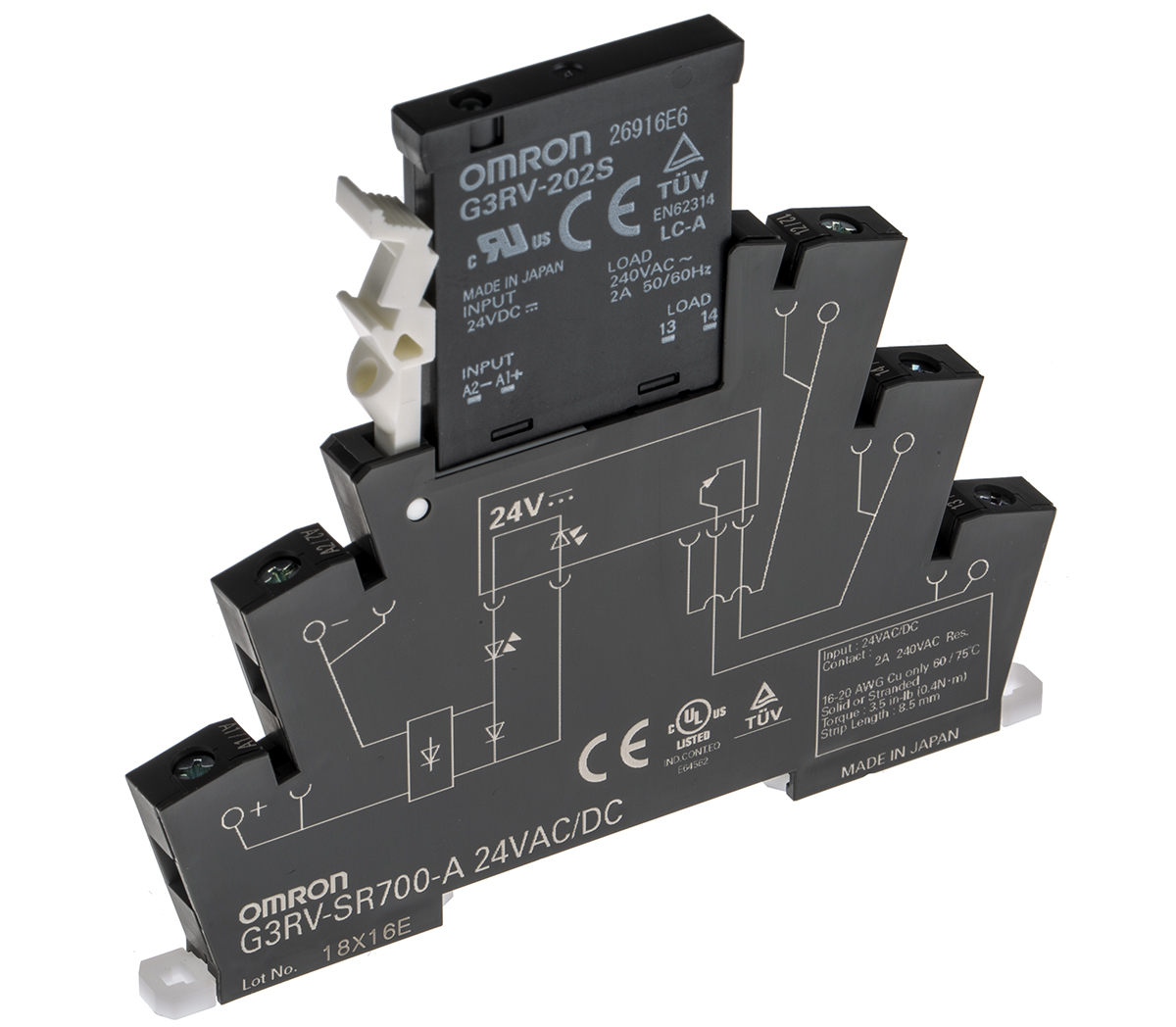 Omron G3RV-SR Series Solid State Interface Relay, 24 V ac/dc Control, 2 A Load, DIN Rail Mount