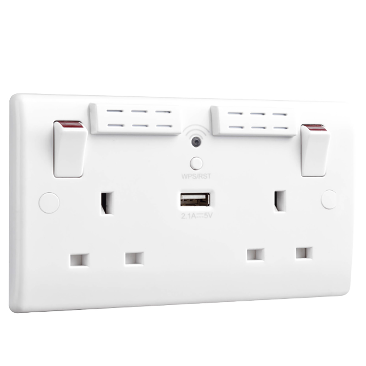 Sync Energy White 2 Gang Power Socket, 13A, Type G - British, USB