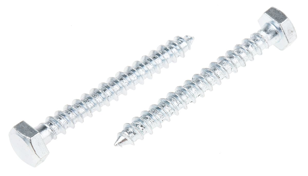 RS PRO Hex Coach Screw, Steel Bright Zinc, M12 x 50 mm x 12 mm