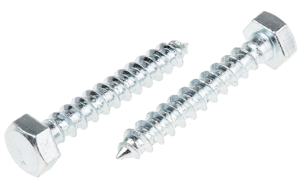 RS PRO Hex Coach Screw, Steel Bright Zinc, M12 x 120 mm x 12 mm