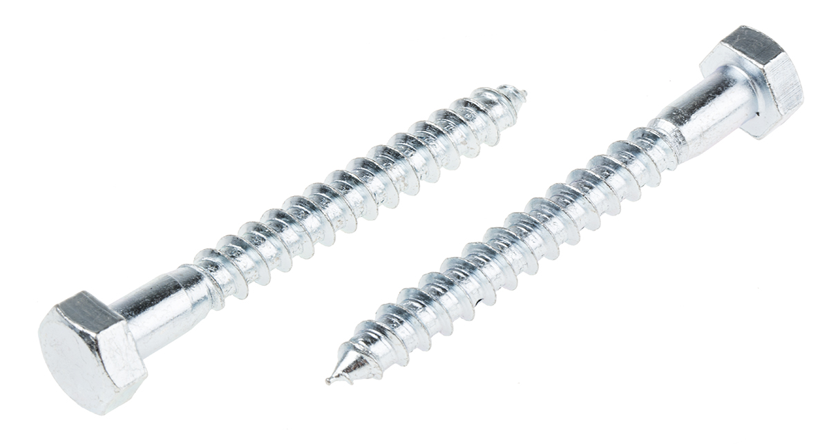 RS PRO Hex Coach Screw, Steel Bright Zinc, M12 x 120 mm x 12 mm
