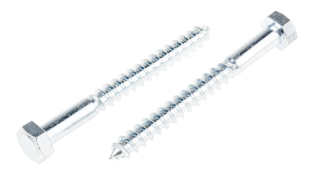 RS PRO Hex Coach Screw, Steel Bright Zinc, M12 x 80 mm x 12 mm