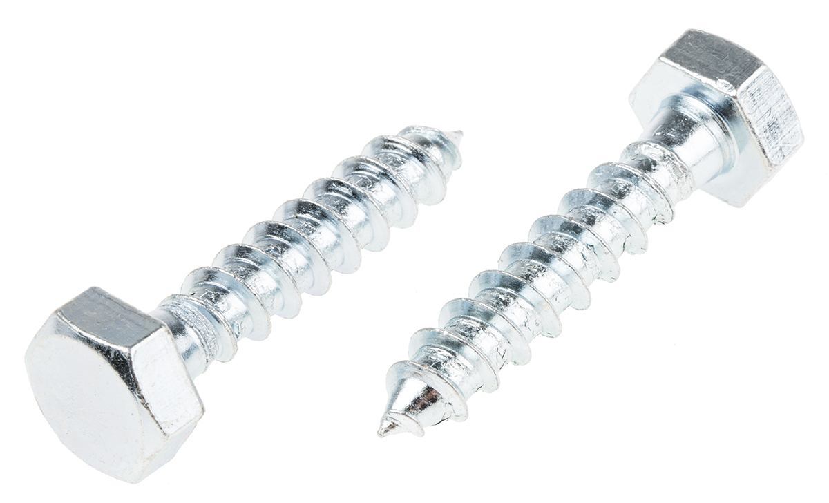 RS PRO Hex Coach Screw, Steel Bright Zinc, M12 x 120 mm x 12 mm