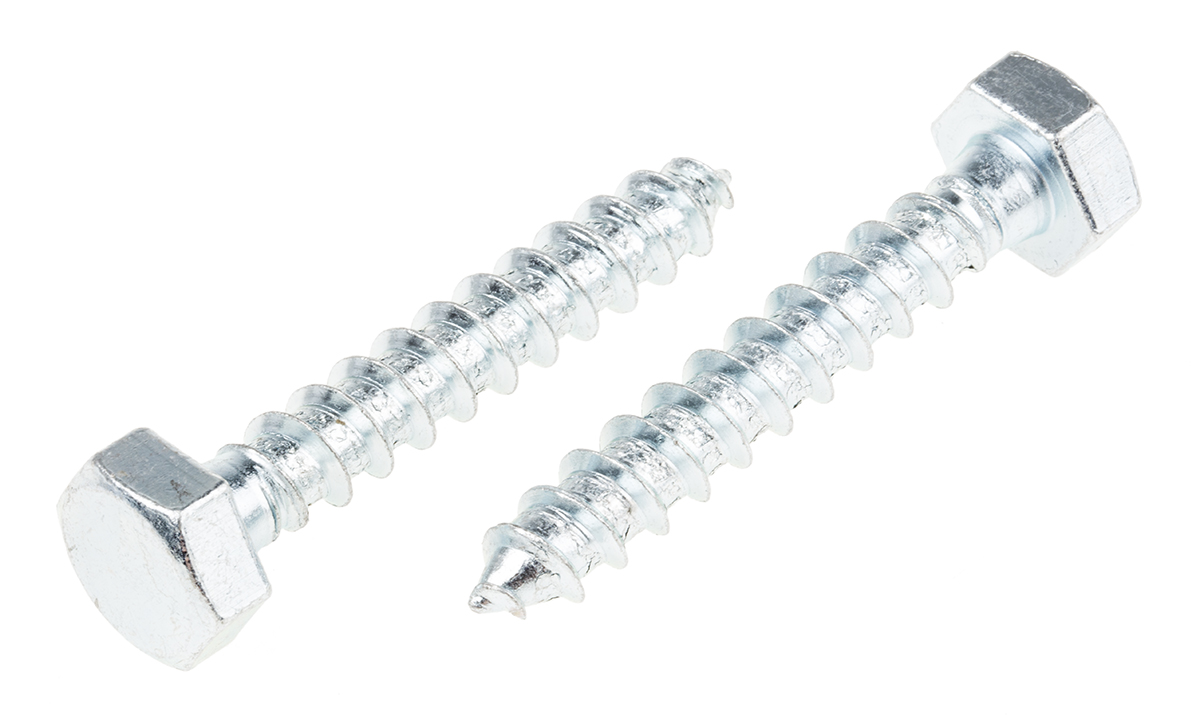 RS PRO Hex Coach Screw, Steel Bright Zinc, M12 x 120 mm x 12 mm