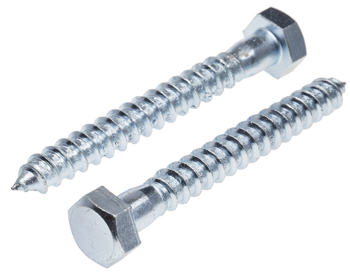 RS PRO Hex Coach Screw, Steel Bright Zinc, M12 x 120 mm x 12 mm