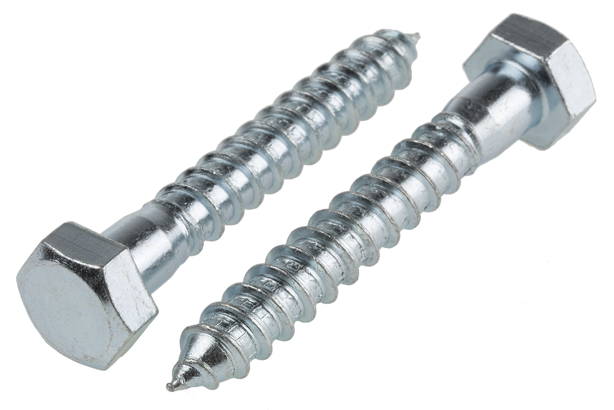 RS PRO Hex Coach Screw, Steel Bright Zinc, M12 x 120 mm x 12 mm