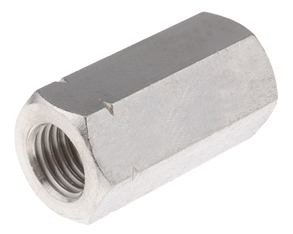 RS PRO 48 mm Plain Stainless Steel Coupling Nut, M16