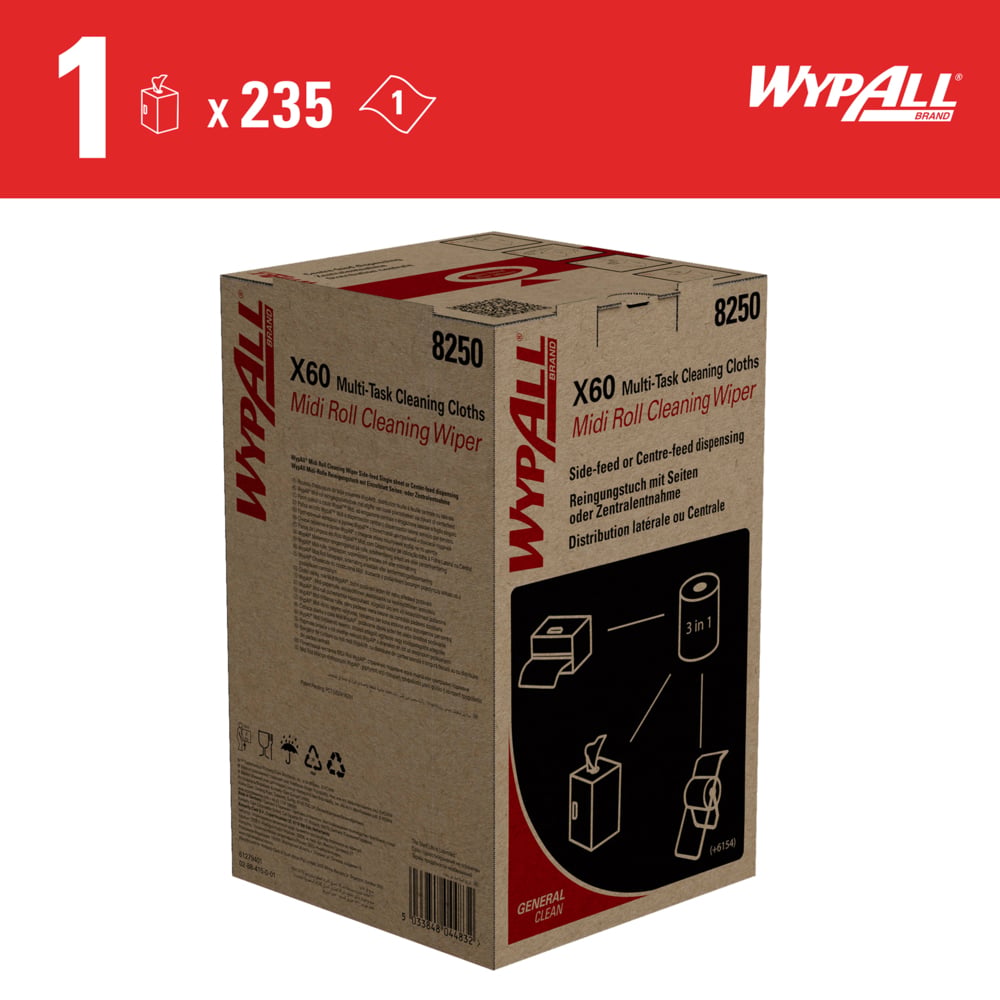 8250 WYPALL WYPALL Blue Wipe for Cleaning, Carton of 235 Per Pack, 31 cm x 31 cm, Repeat Use