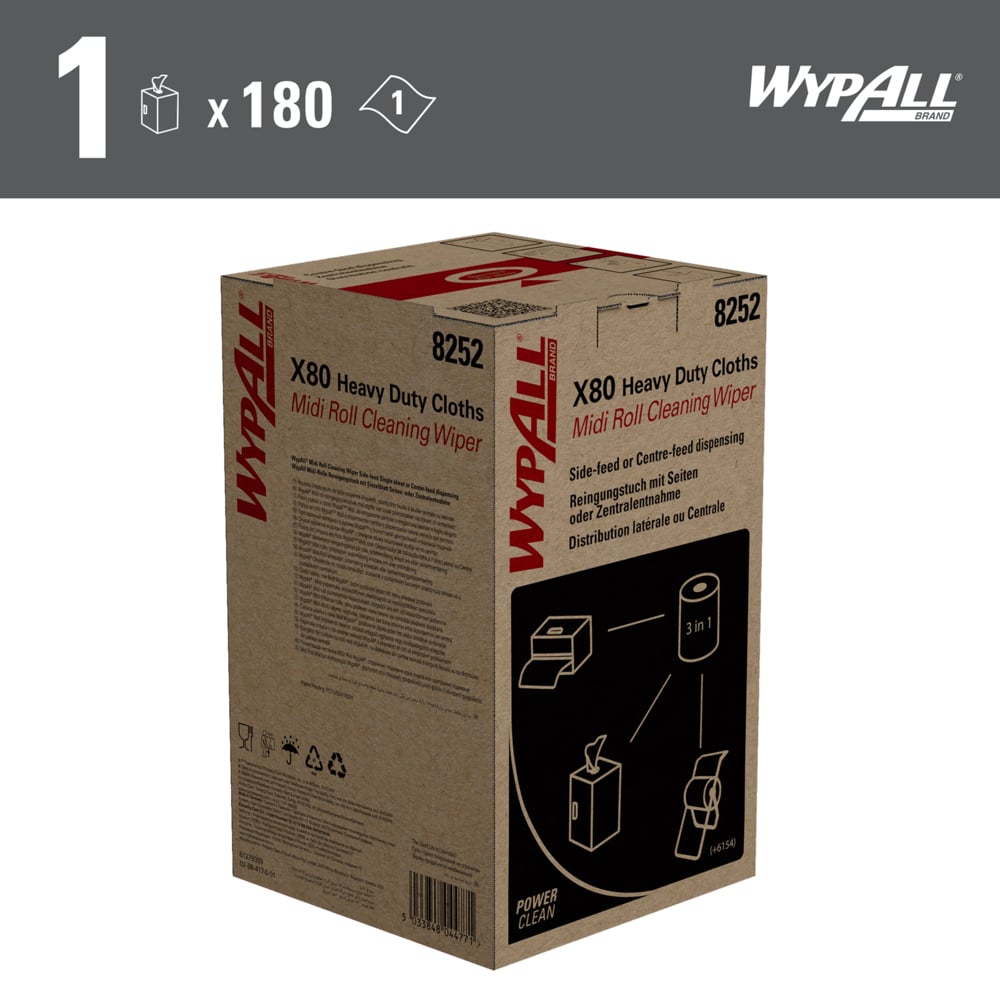 8252 WYPALL WYPALL White Cellulose Cloths for Cleaning, Carton of 180 Per Pack, 31 cm x 31 cm, Repeat Use