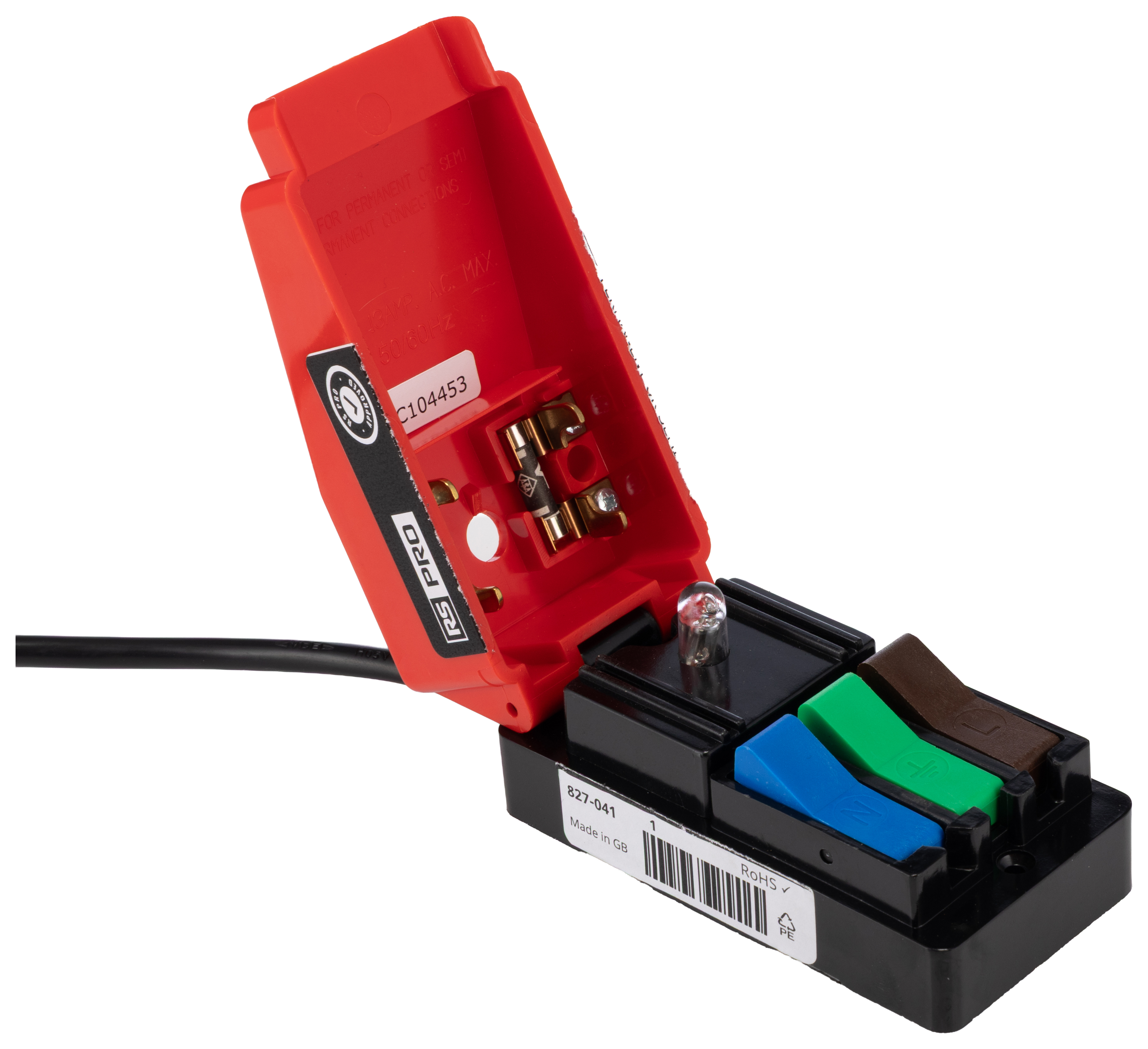827-041 RS PRO Test Plug Cable Entry 4 to 7 mm, 240V ac, 5A, with 1.5 m Cord Included