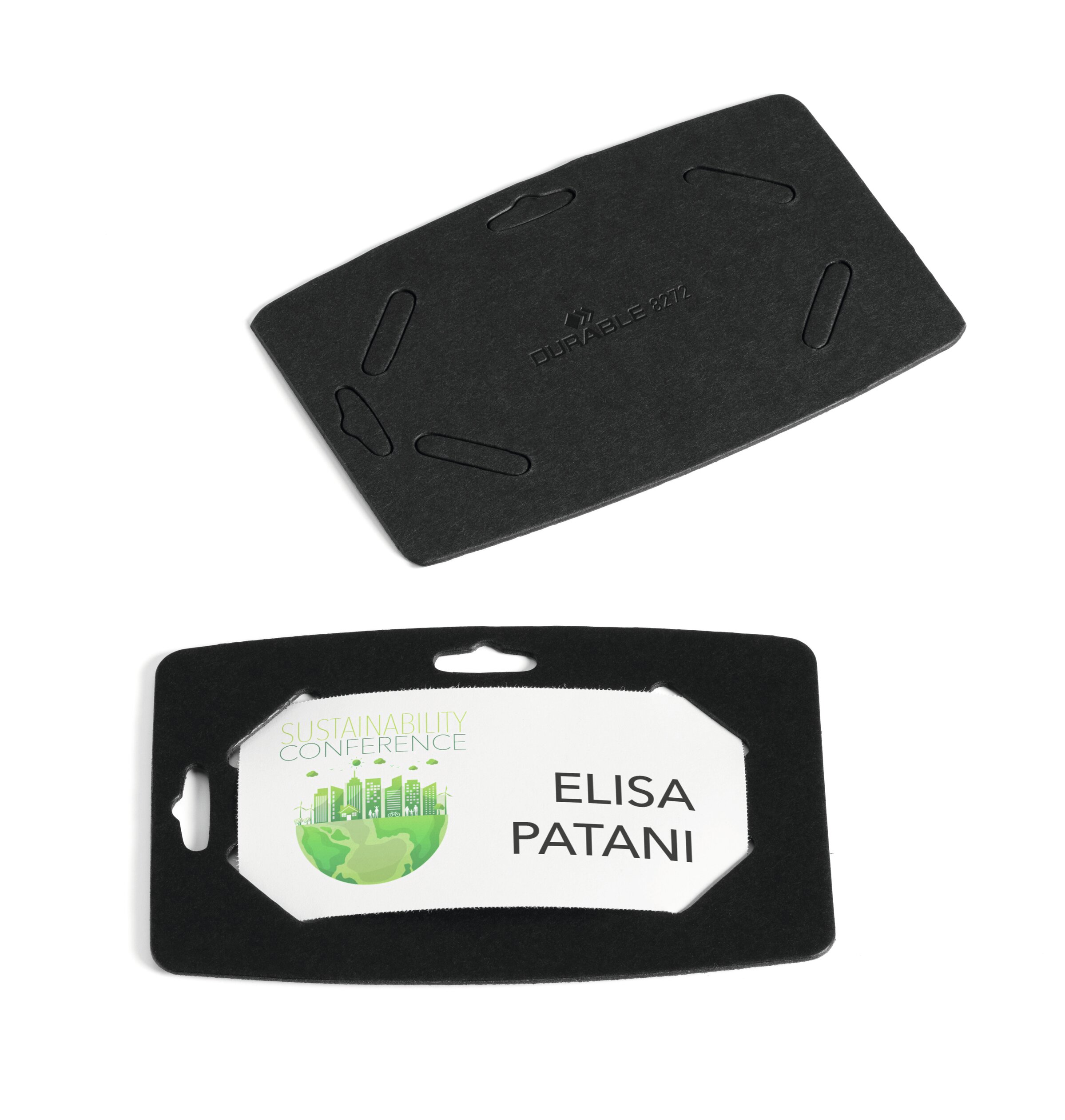 827201 Durable Black 100% Recycled Cardboard Name Badge 20 name badge holders, 3 printable A4 sheets