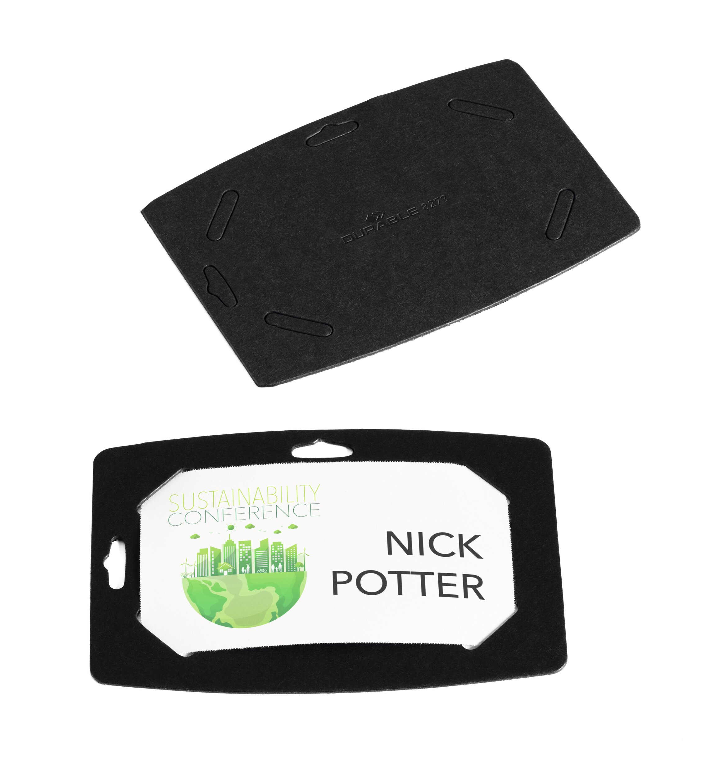 827301 Durable Black 100% Recycled Cardboard Name Badge 20 name badge holders, 3 printable A4 Badgemaker sheets