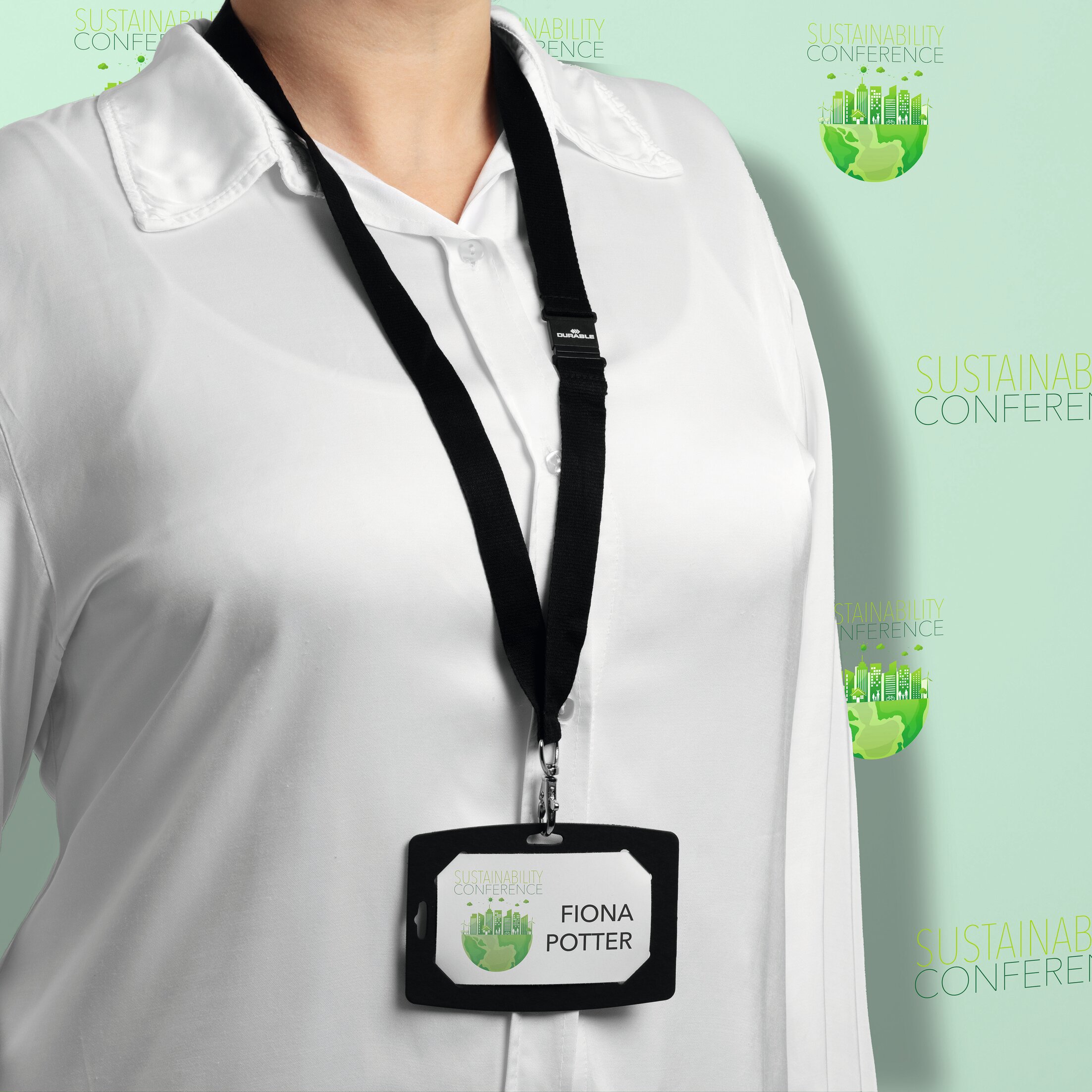 827301 Durable Black 100% Recycled Cardboard Name Badge 20 name badge holders, 3 printable A4 Badgemaker sheets