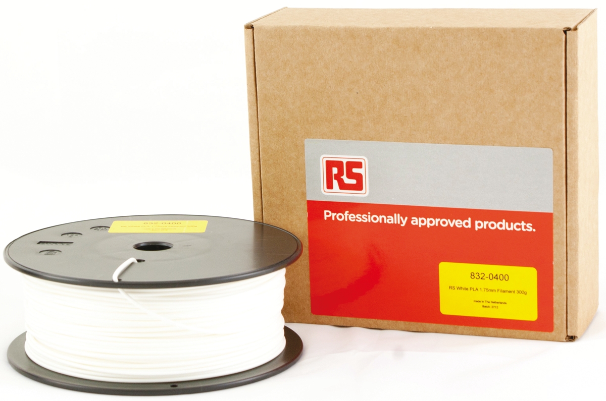 832-0400 RS PRO 1.75 mm White PLA 3D Printer Filament, 300 g