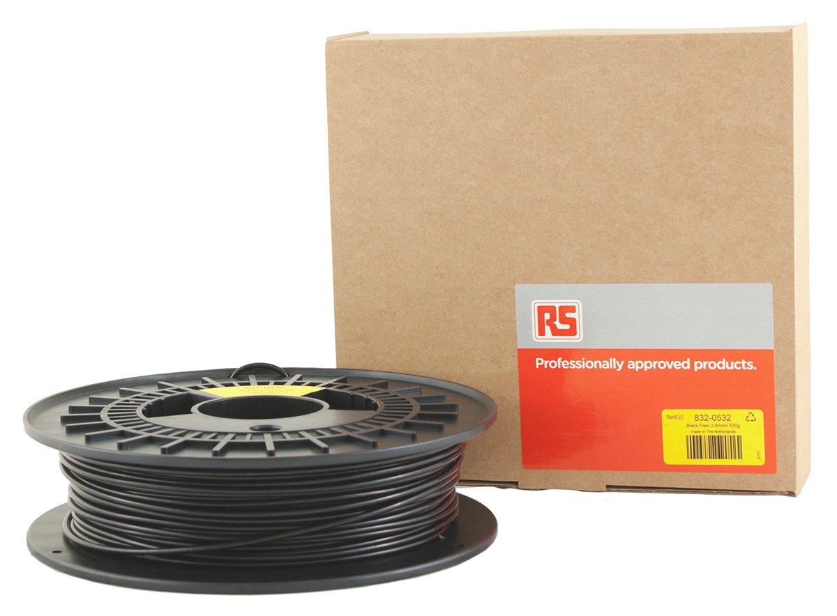 832-0532 RS PRO 2.85 mm Black FLEX 45 3D Printer Filament, 500 g