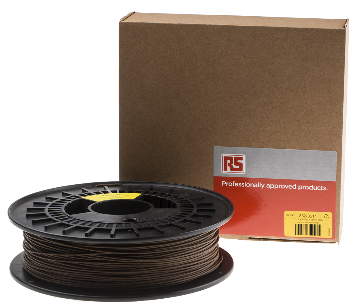 832-0614 RS PRO 1.75 mm Wood Wood 3D Printer Filament, 500 g